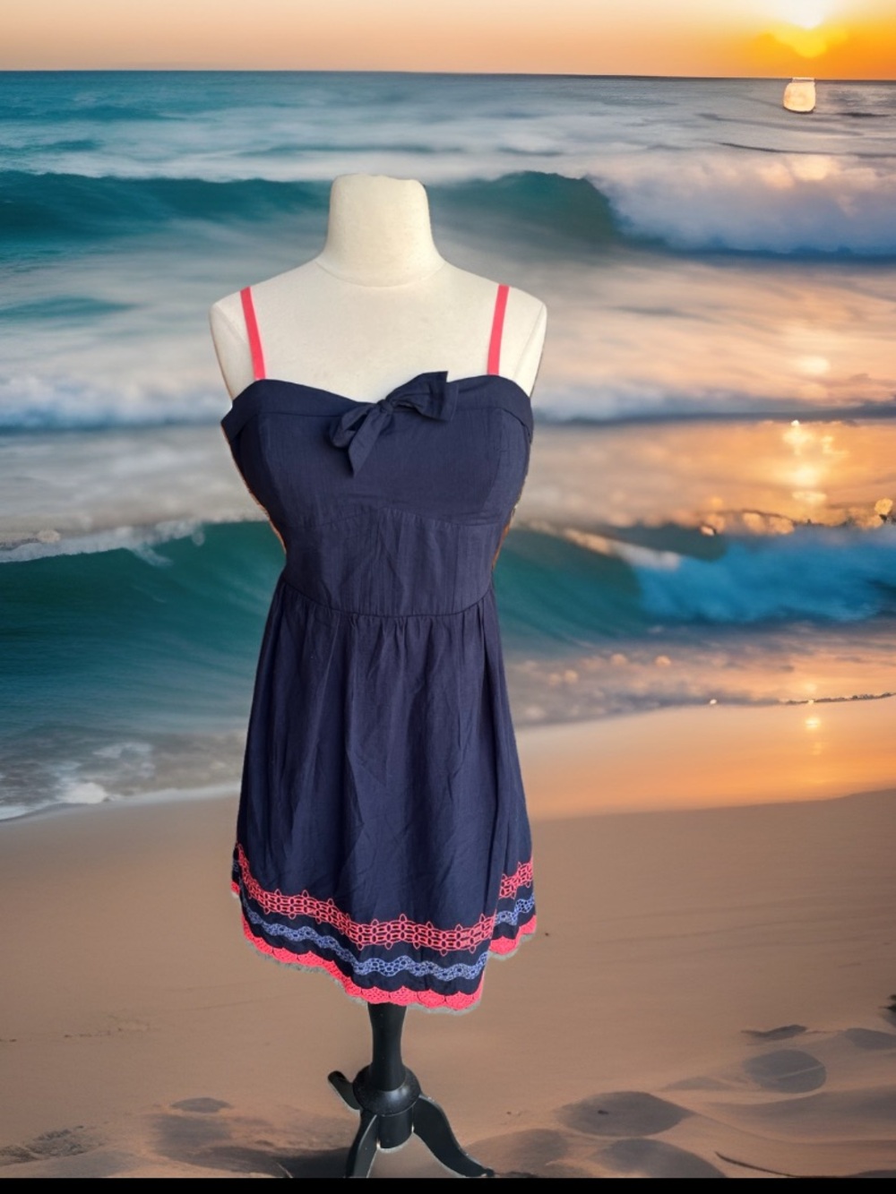 Teeze Me Navy Cotton Sundress with Pink Accents